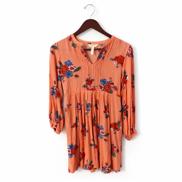 Matilda Jane Floral Mini Dress XS Coral Pink Empire Waist Boho Cottagecore - Picture 2 of 7